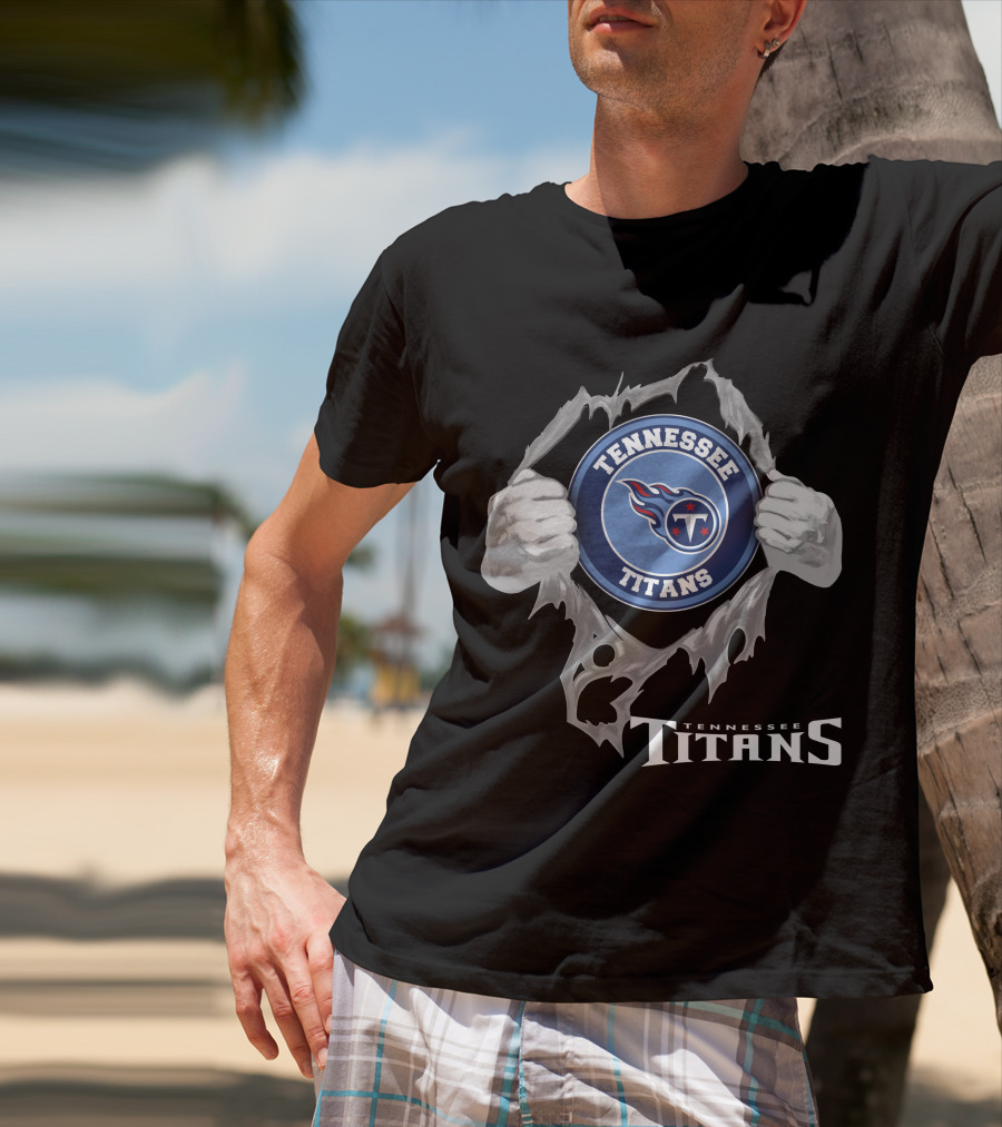 Tennessee Titans Football Logo With Torn Effect And Hands T-Shirt