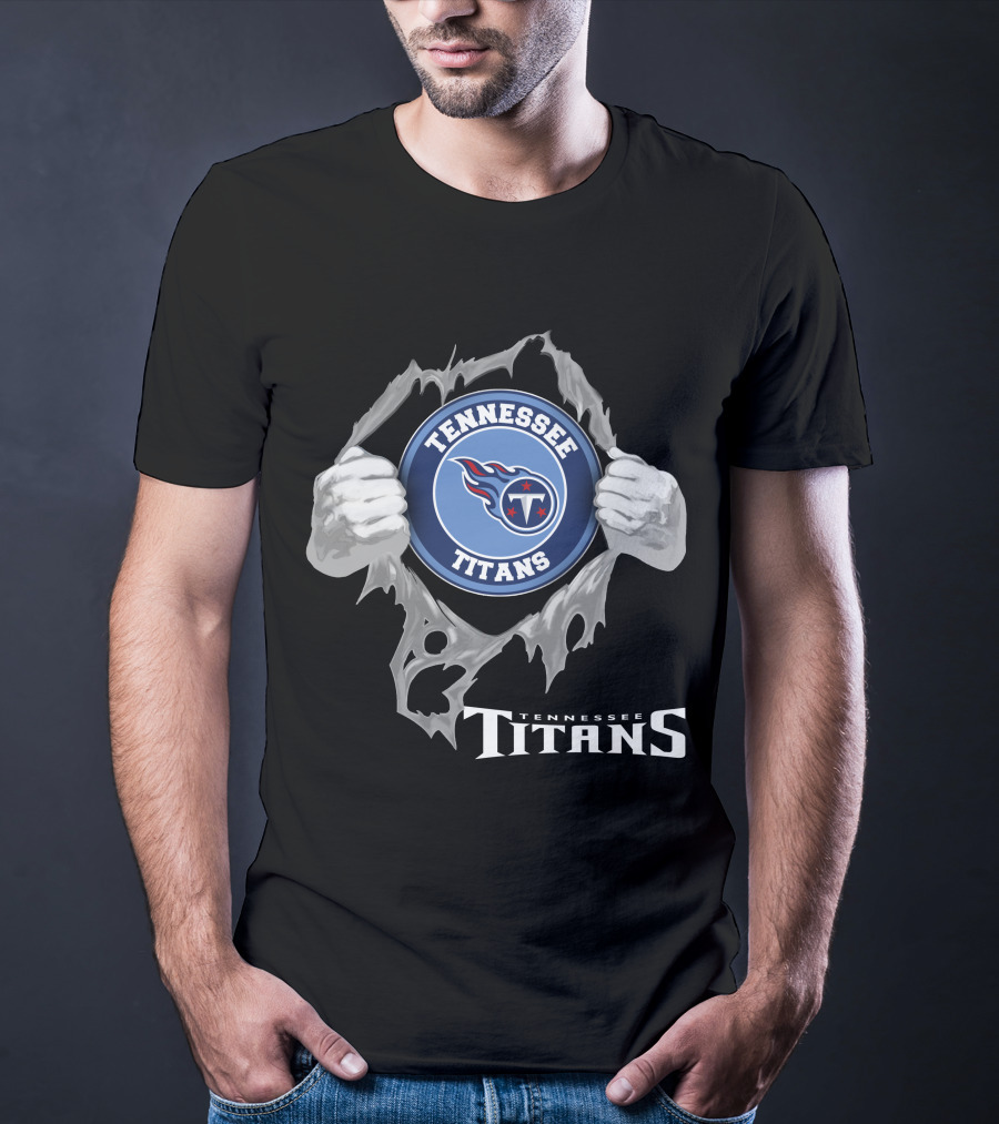Tennessee Titans Football Logo With Torn Effect And Hands T-Shirt
