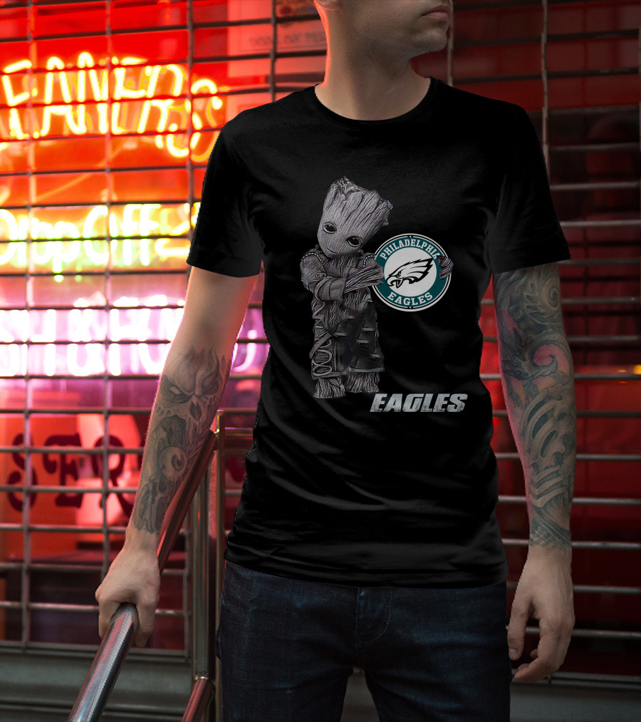 Groot Hugging Philadelphia Eagles Logo Eagles T-Shirt