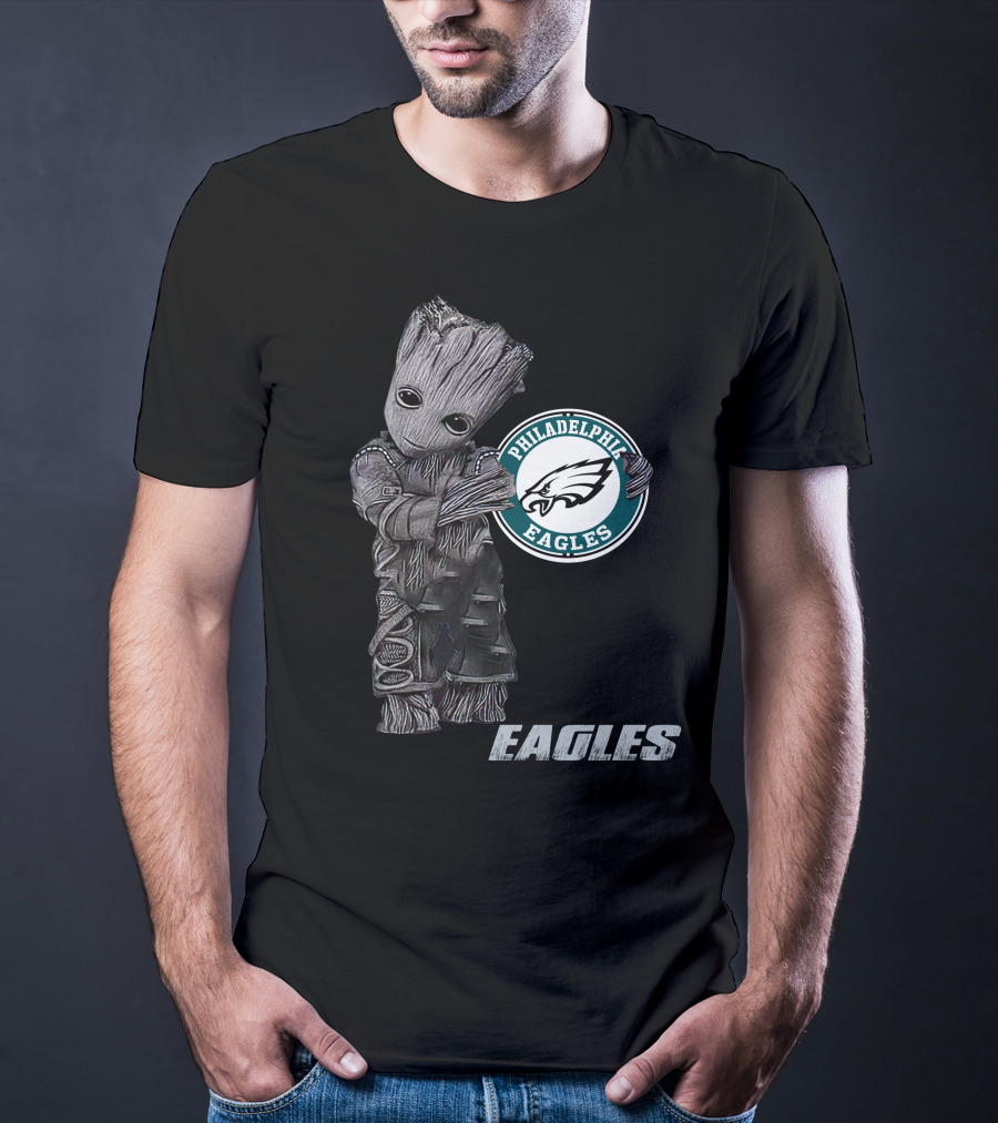 Groot Hugging Philadelphia Eagles Logo Eagles T-Shirt