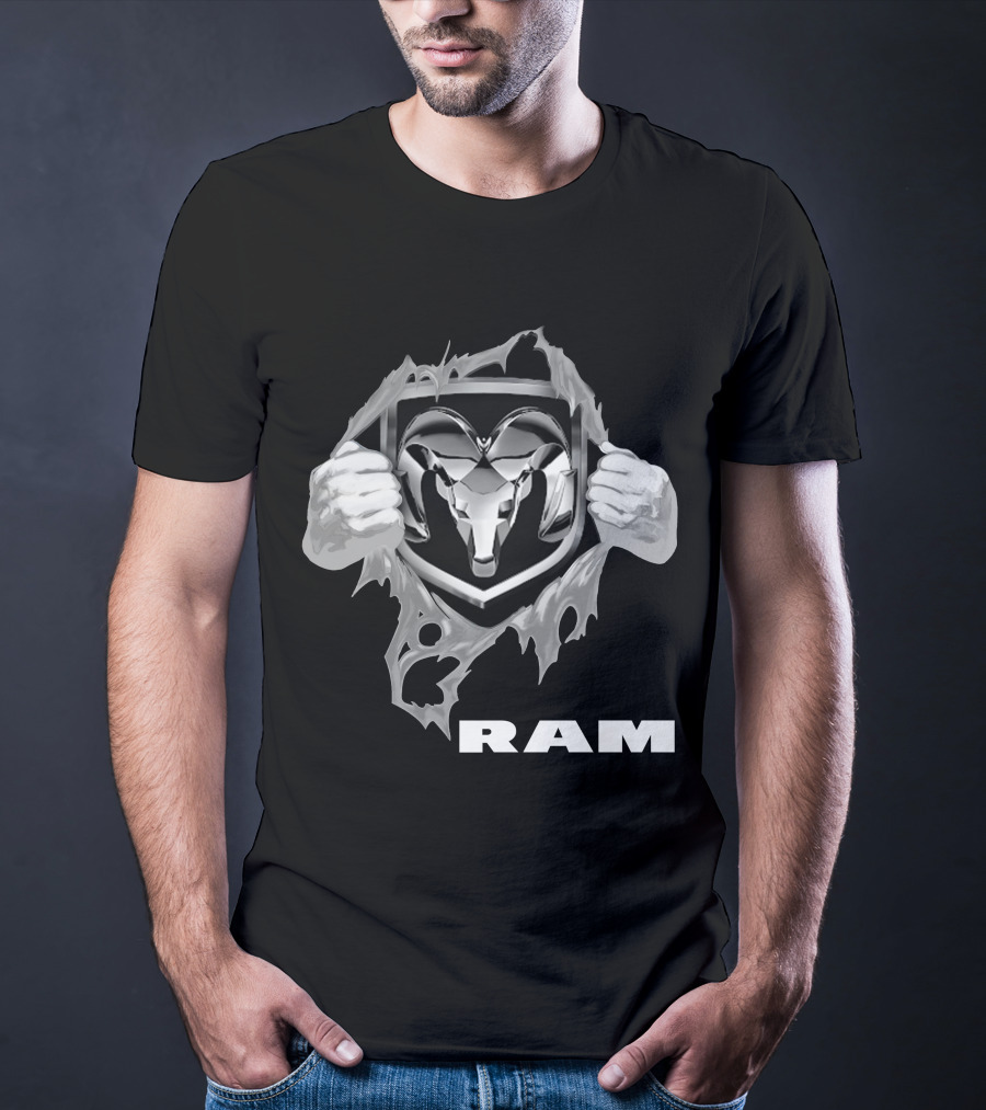 Ram 03 Logo With Bold Shield And Ripped Effect T-Shirt