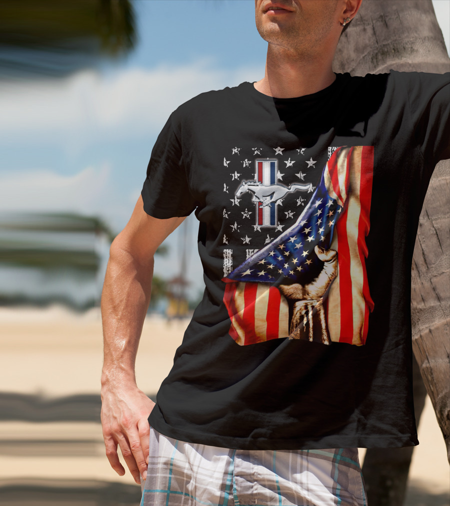 Mustang 04 American Flag Stars And Stripes Horse T-Shirt