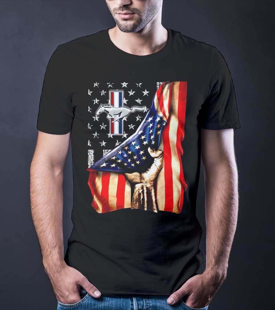Mustang 04 American Flag Stars And Stripes Horse T-Shirt