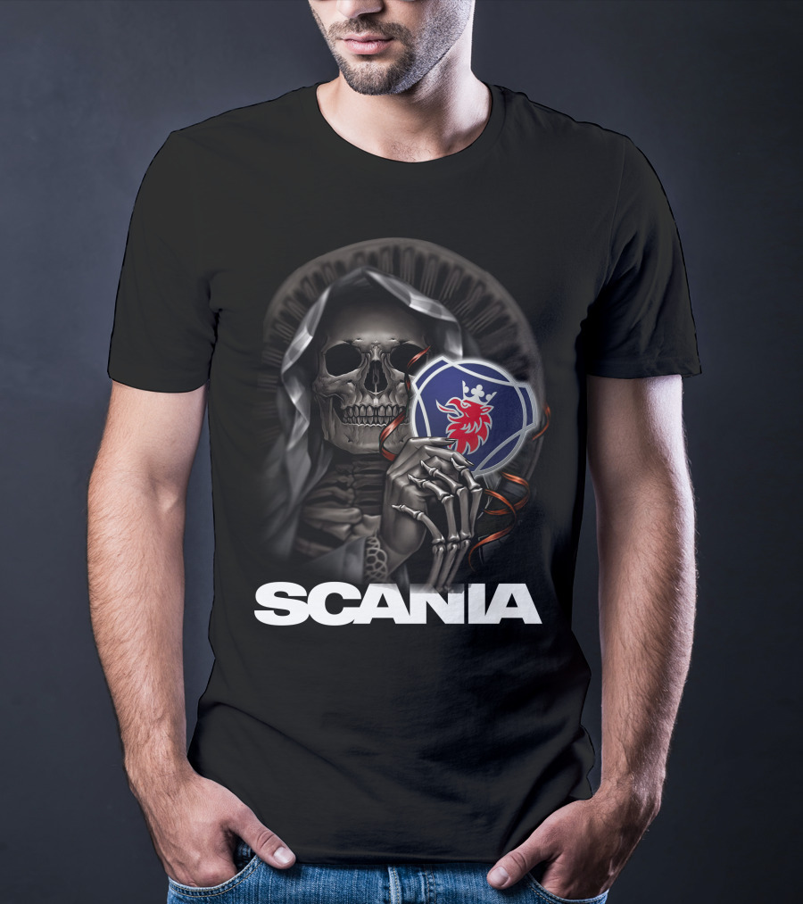 Scania Grim Reaper With Emblem And Hooded Skeleton T-Shirt