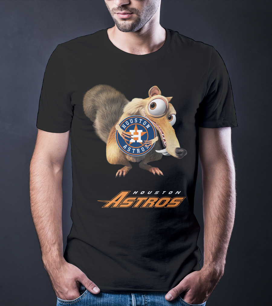Houston Astros Ice Age Crossover With Iconic Character Holding T-Shirt