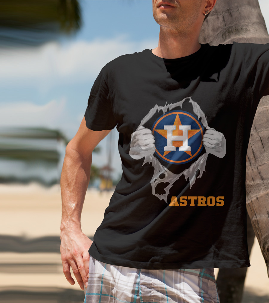 Astros Team Logo With Hands Ripping Open T-Shirt