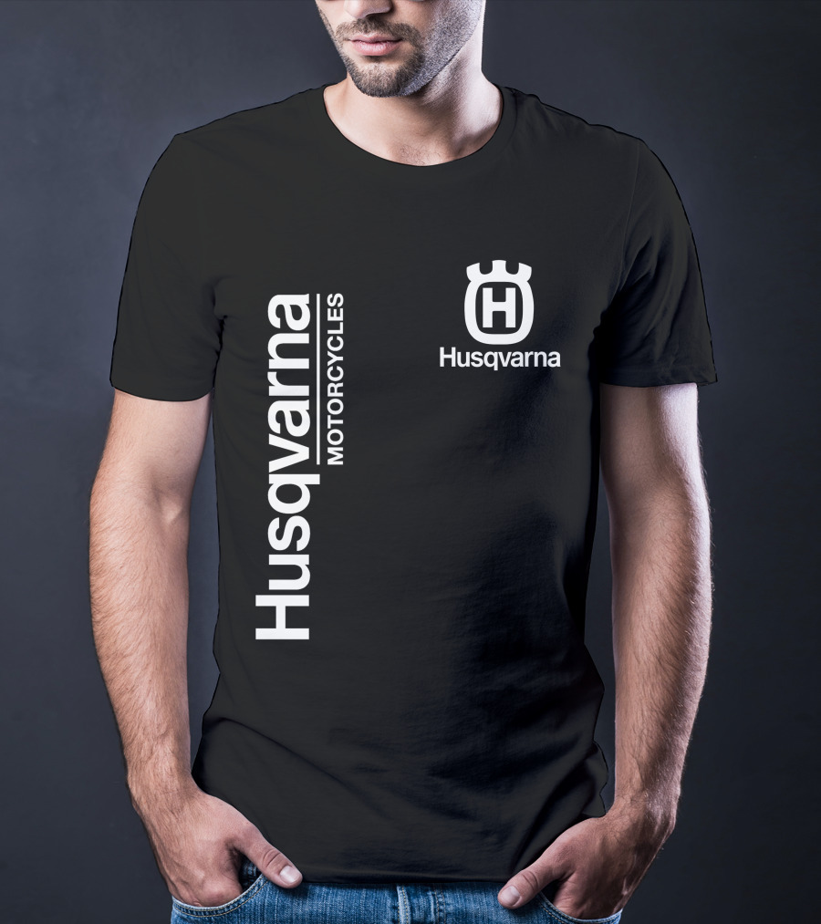 Husqvarna Motorcycles Vertical Text With Icon T-Shirt