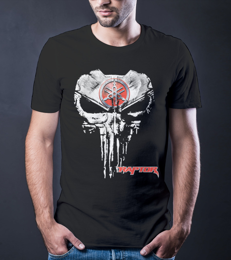 Raptor10 White Skull Punisher Yamaha Logo Red Circle T-Shirt