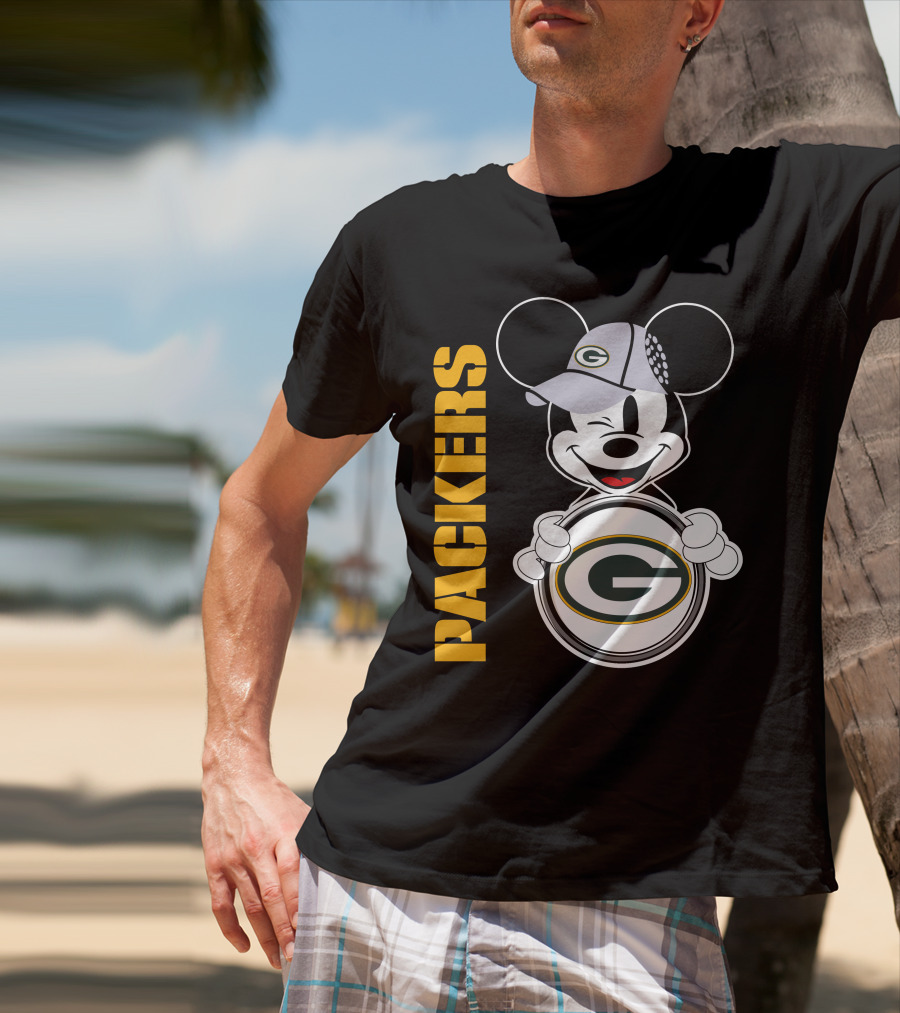 Packers G Logo With Winking Mickey Mouse Ears Hat T-Shirt