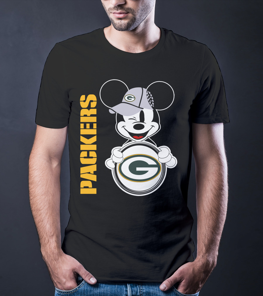 Packers G Logo With Winking Mickey Mouse Ears Hat T-Shirt