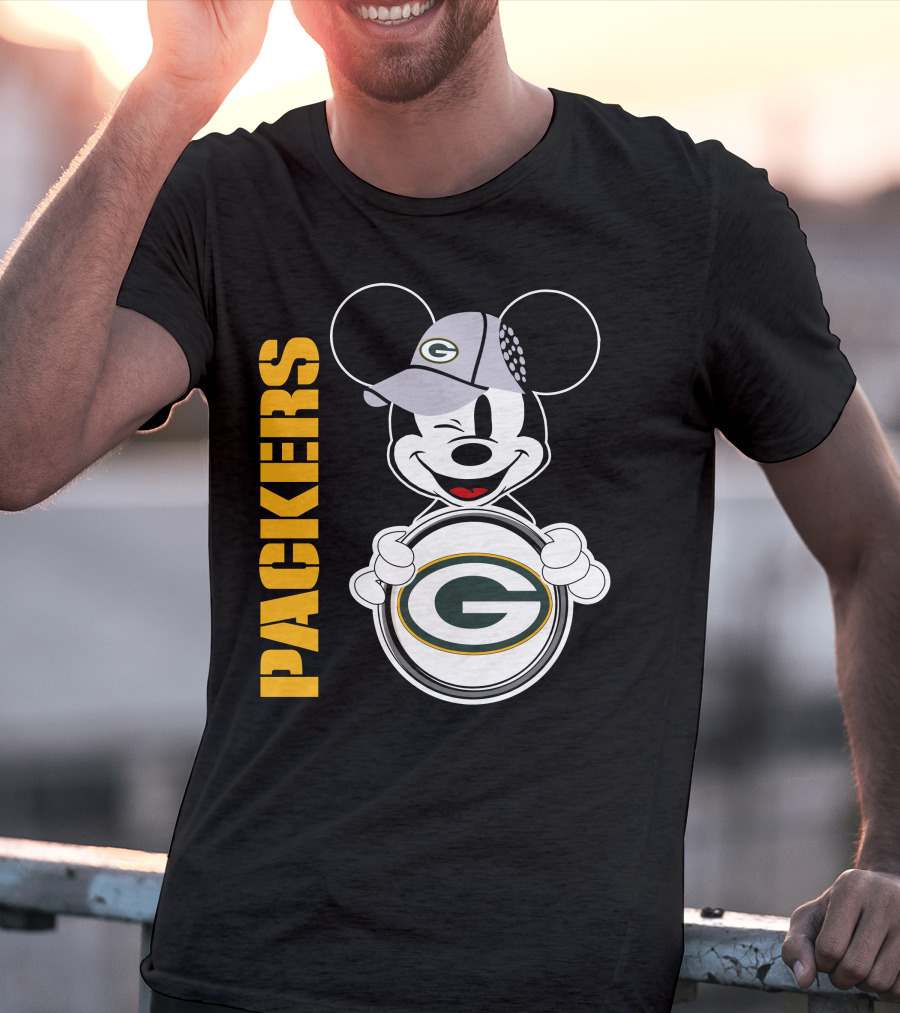 Packers G Logo With Winking Mickey Mouse Ears Hat T-Shirt