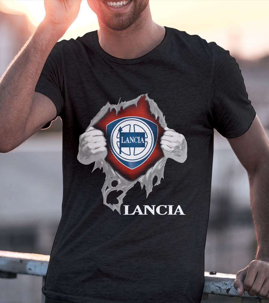 Lancia Logo Shield Ripped Design With Hands T-Shirt