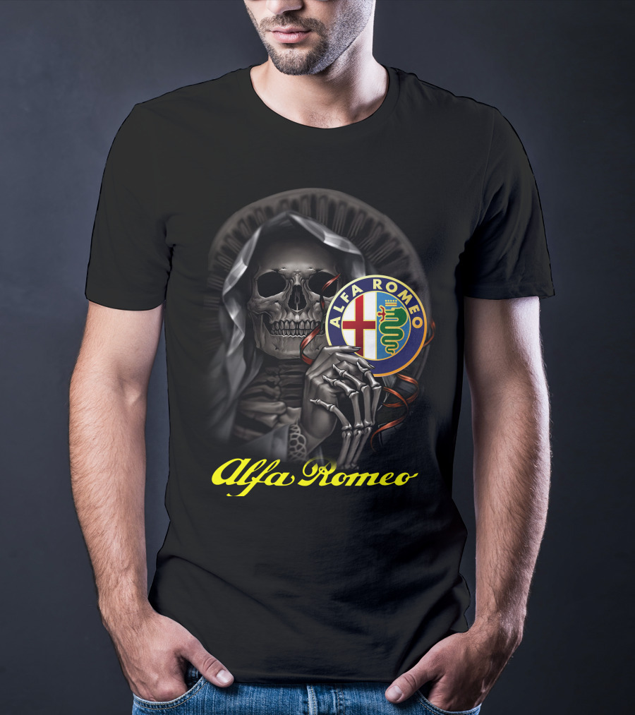 Alfa Romeo Skull Emblem With Hooded Skeleton T-Shirt