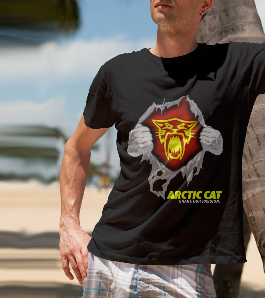 Arctic Cat Share Our Passion Fierce Yellow Logo Ripped Effect T-Shirt