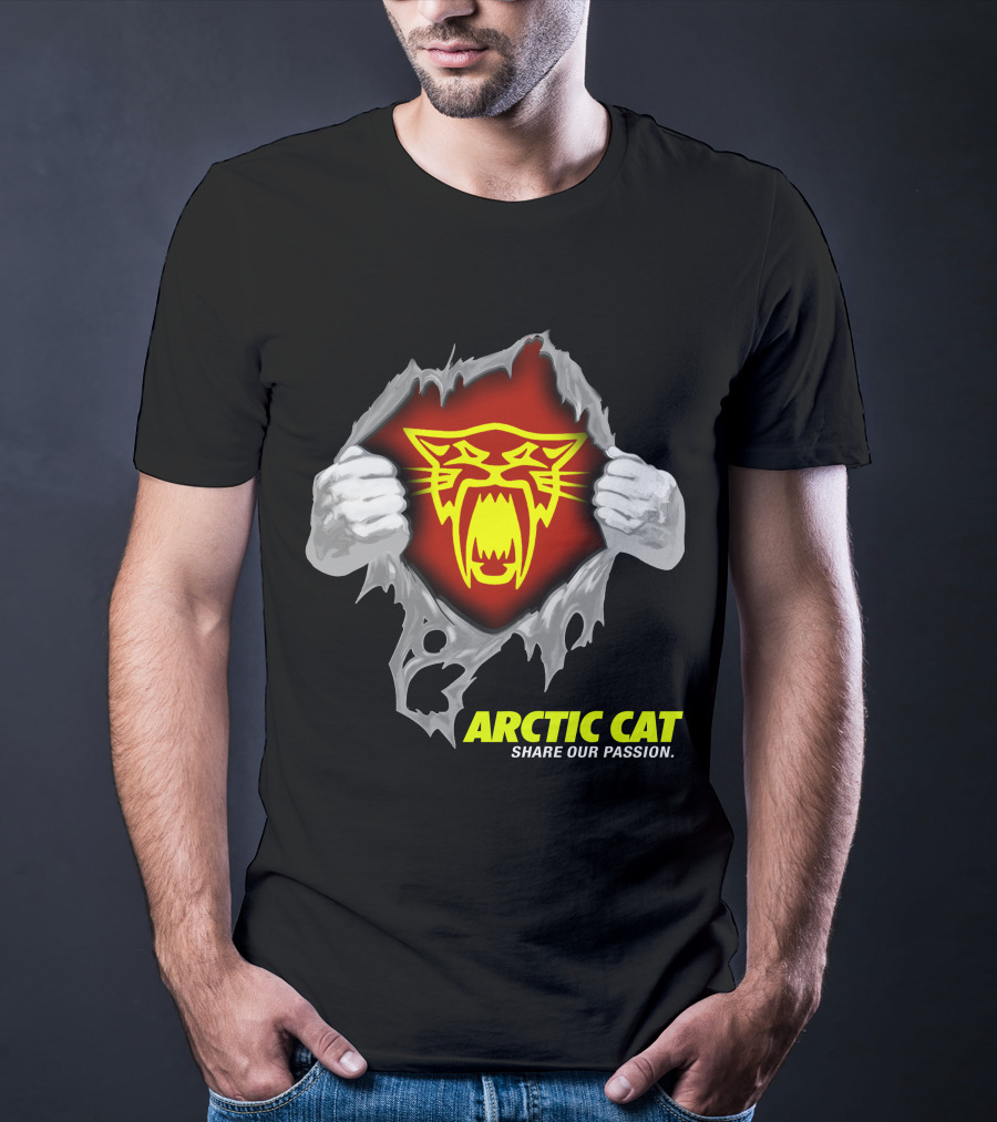 Arctic Cat Share Our Passion Fierce Yellow Logo Ripped Effect T-Shirt