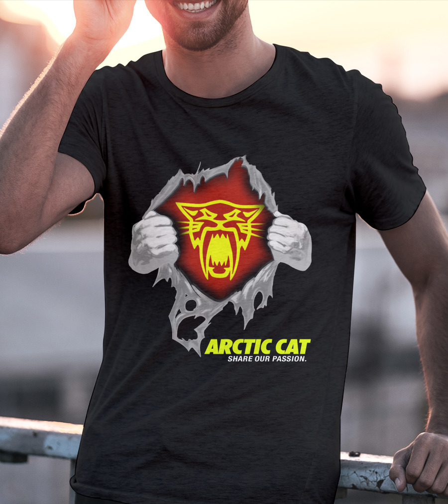 Arctic Cat Share Our Passion Fierce Yellow Logo Ripped Effect T-Shirt