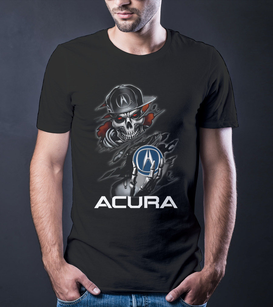 Acura Skeleton With Logo Emblem And Cap T-Shirt