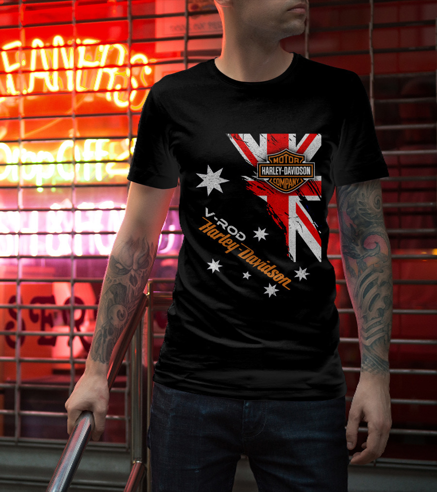 V-Rod Harley Davidson Motor Company Uk Flag Stars T-Shirt