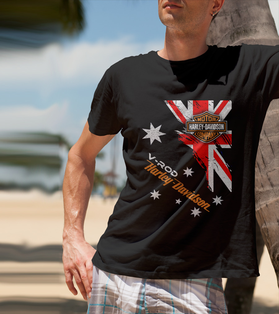 V-Rod Harley Davidson Motor Company Uk Flag Stars T-Shirt