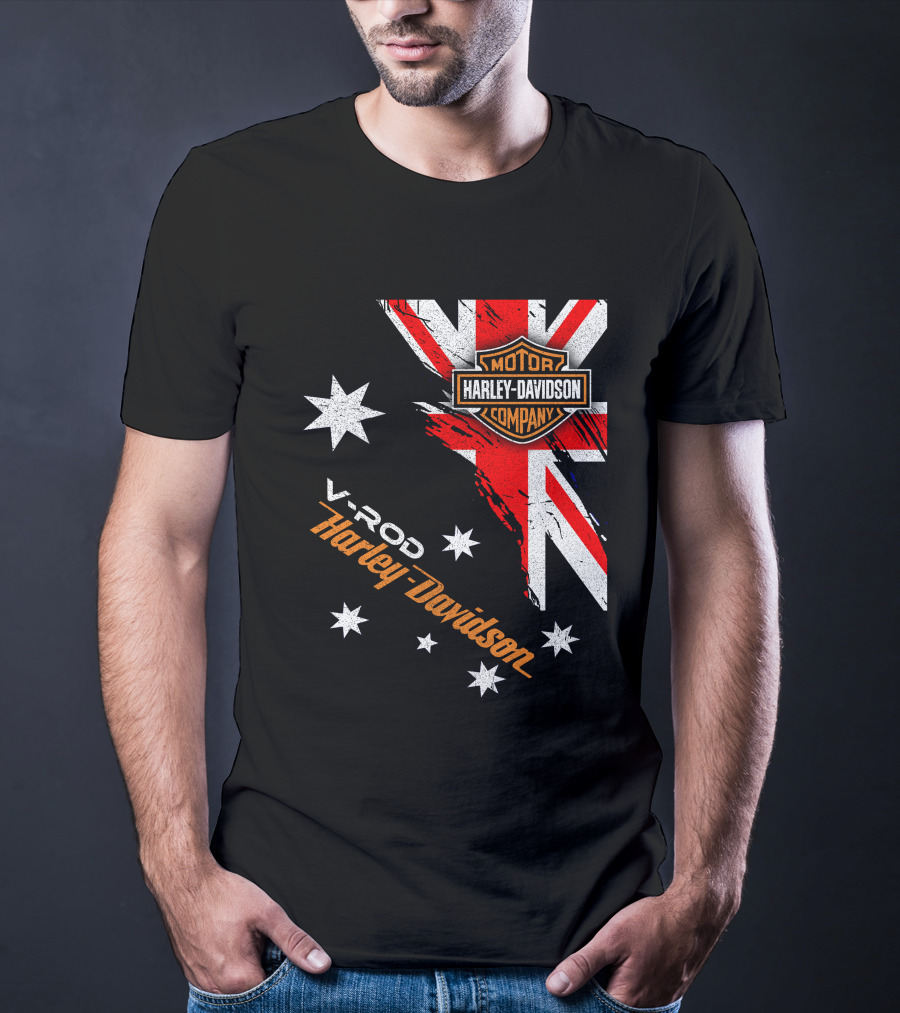 V-Rod Harley Davidson Motor Company Uk Flag Stars T-Shirt
