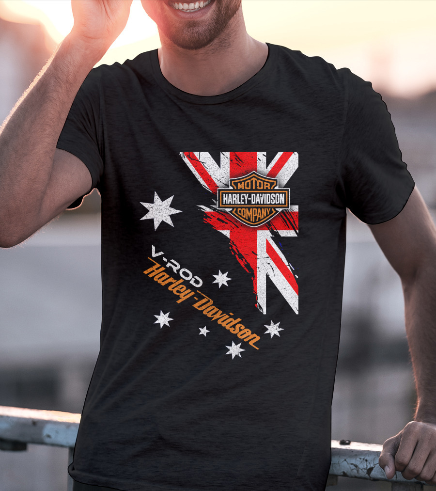 V-Rod Harley Davidson Motor Company Uk Flag Stars T-Shirt