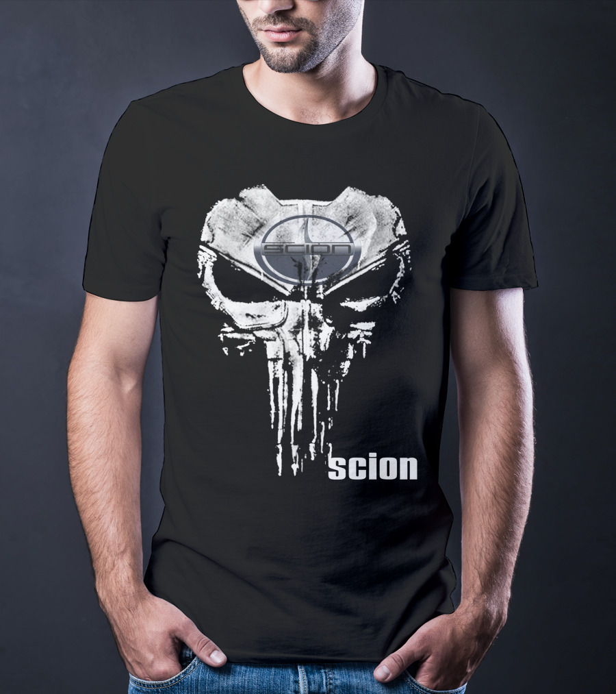 Scion Logo Overlaid On Punisher Skull T-Shirt