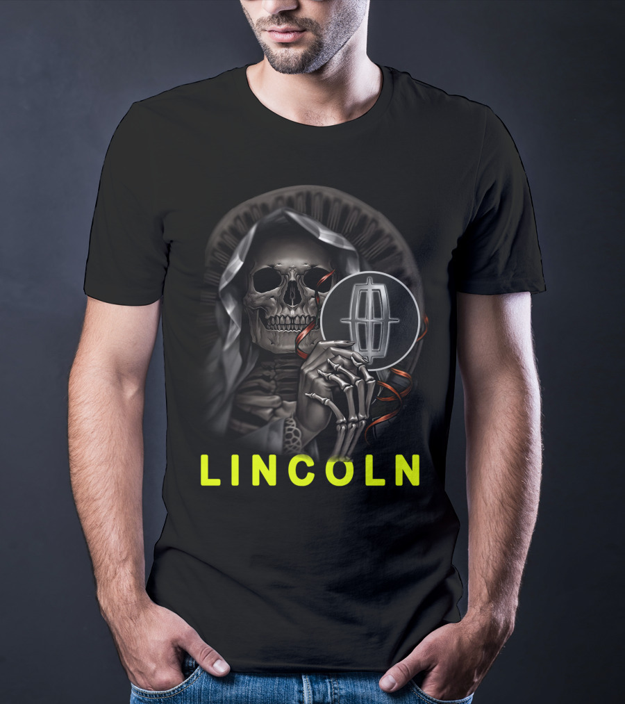 Lincoln Skeleton Holding Logo Grim Reaper Theme T-Shirt