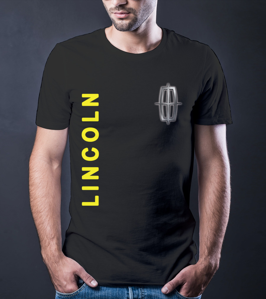 Lincoln Logo Vertical Yellow Text Black T-Shirt