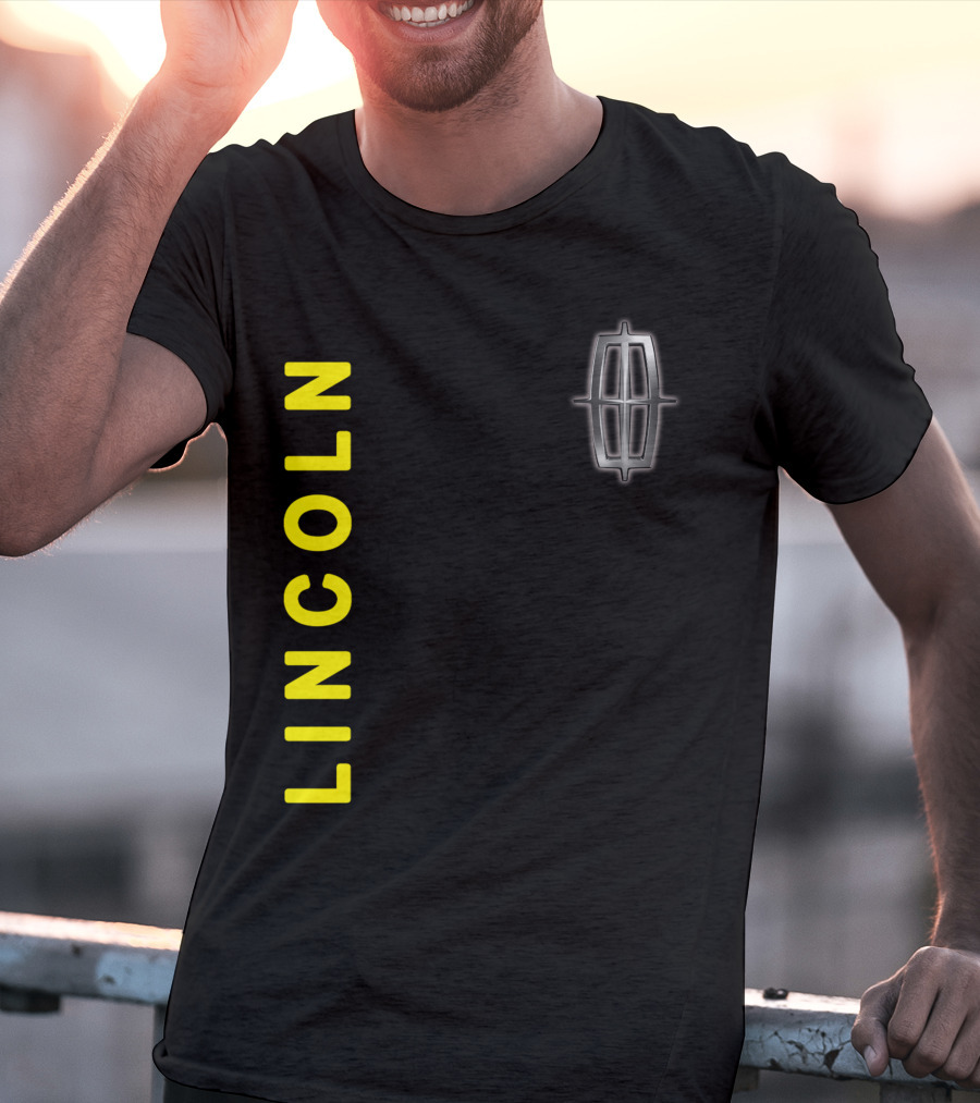 Lincoln Logo Vertical Yellow Text Black T-Shirt