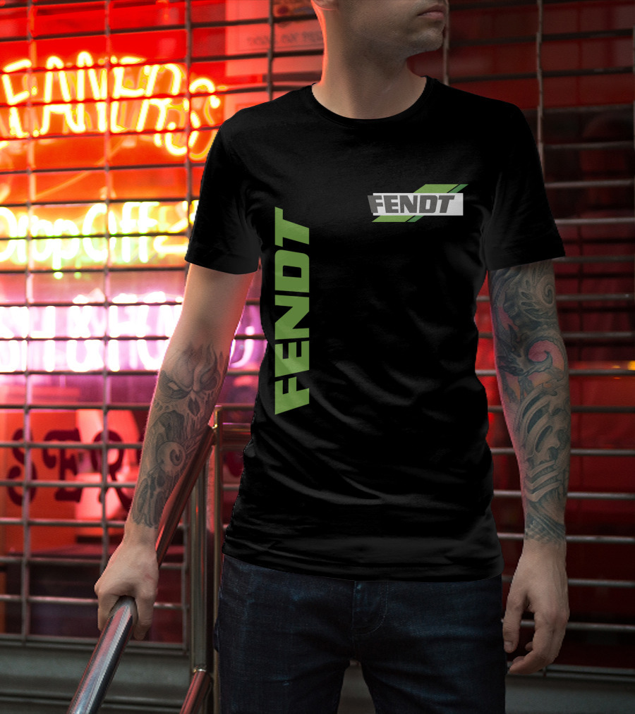 Fendt 02 Green Logo And Text On Black T-Shirt
