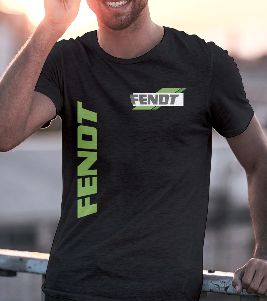 Fendt 02 Green Logo And Text On Black T-Shirt