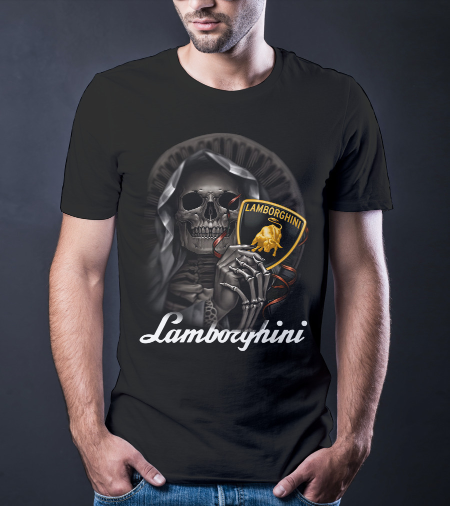 Lamborghini Skeleton Holding Shield T-Shirt