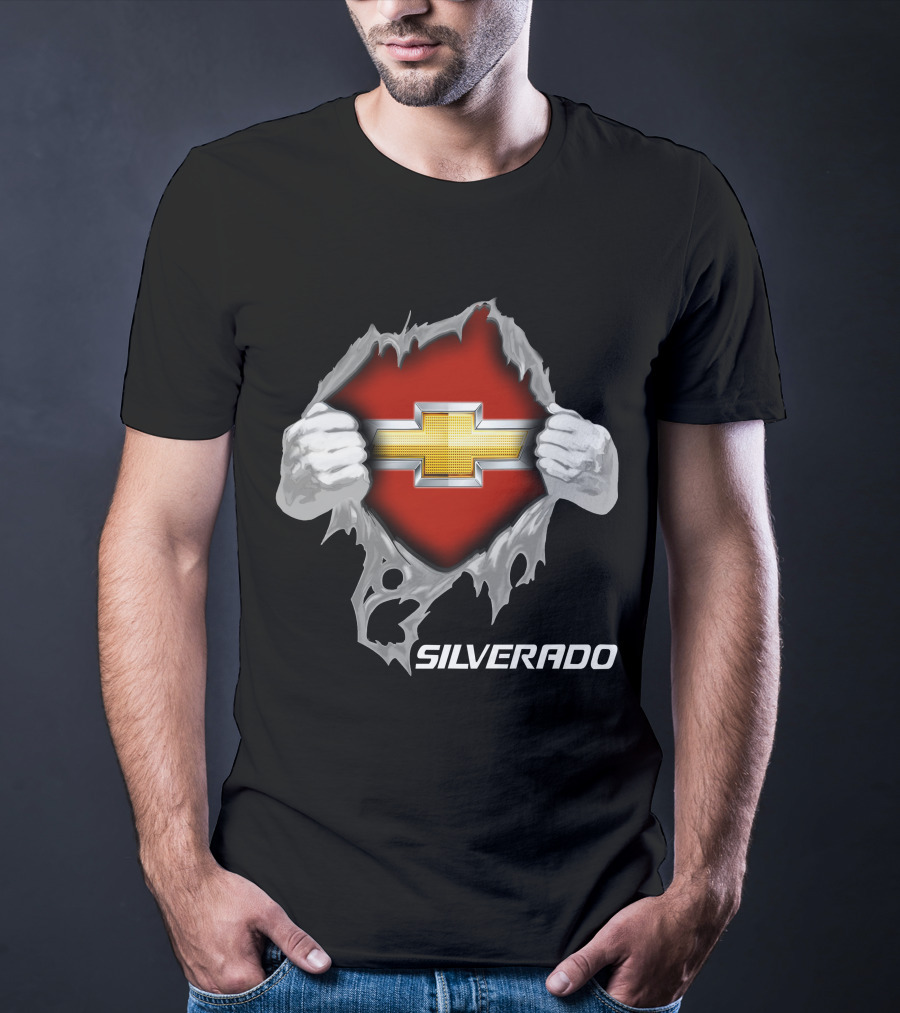 Silverado Chevrolet Emblem Hands Ripping Through T-Shirt