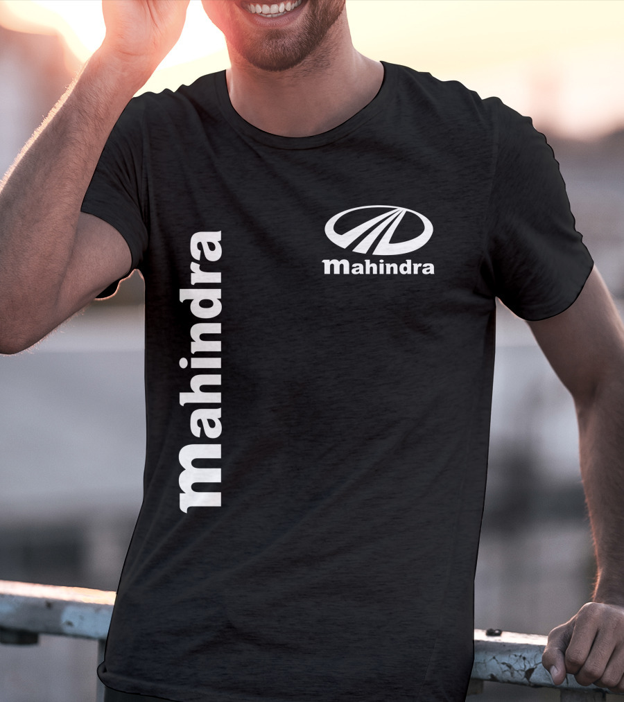 Mahindra Vertical Text With Iconic Logo Bold T-Shirt
