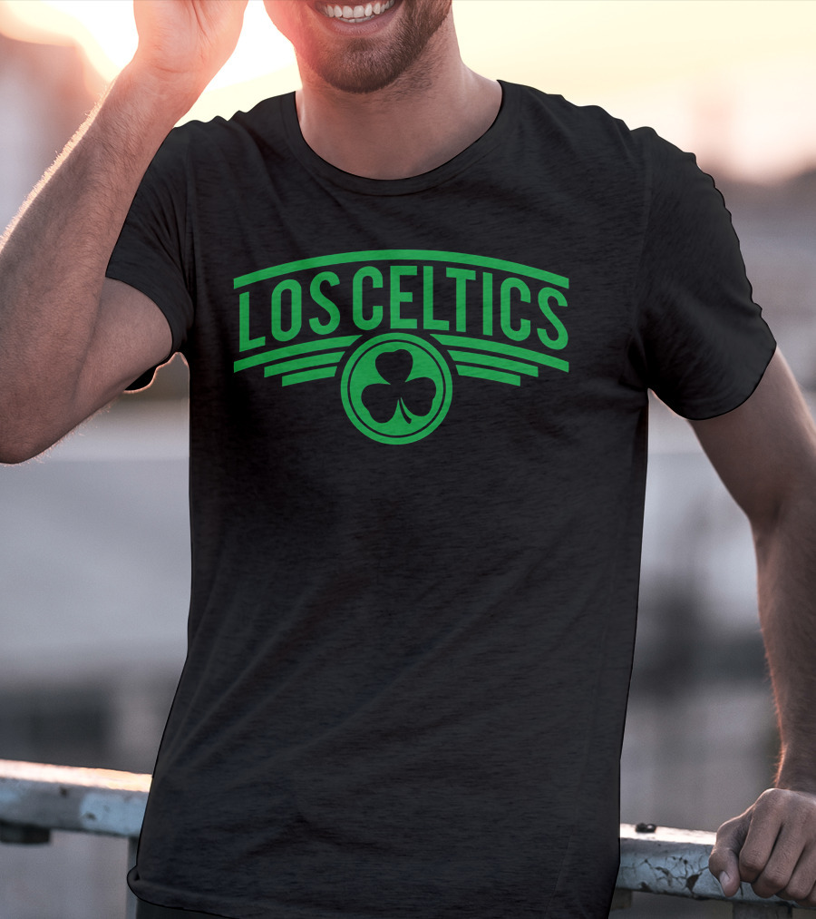 Los Celtics Shamrock Logo Green Text T-Shirt