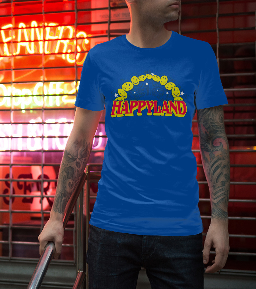 HAPPYLAND Slowthai Merch Smiley Faces And Stars T-Shirt