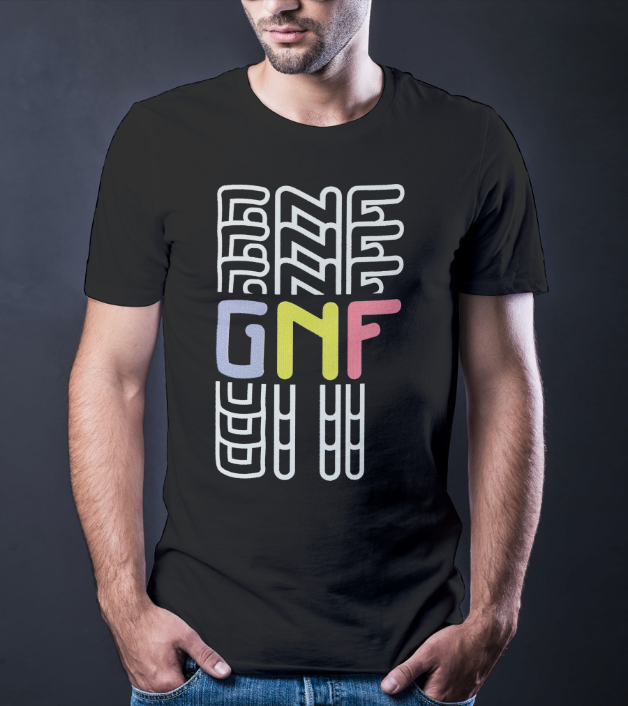 GNF Multicolor Block Letters With Abstract Vertical Lines T-Shirt
