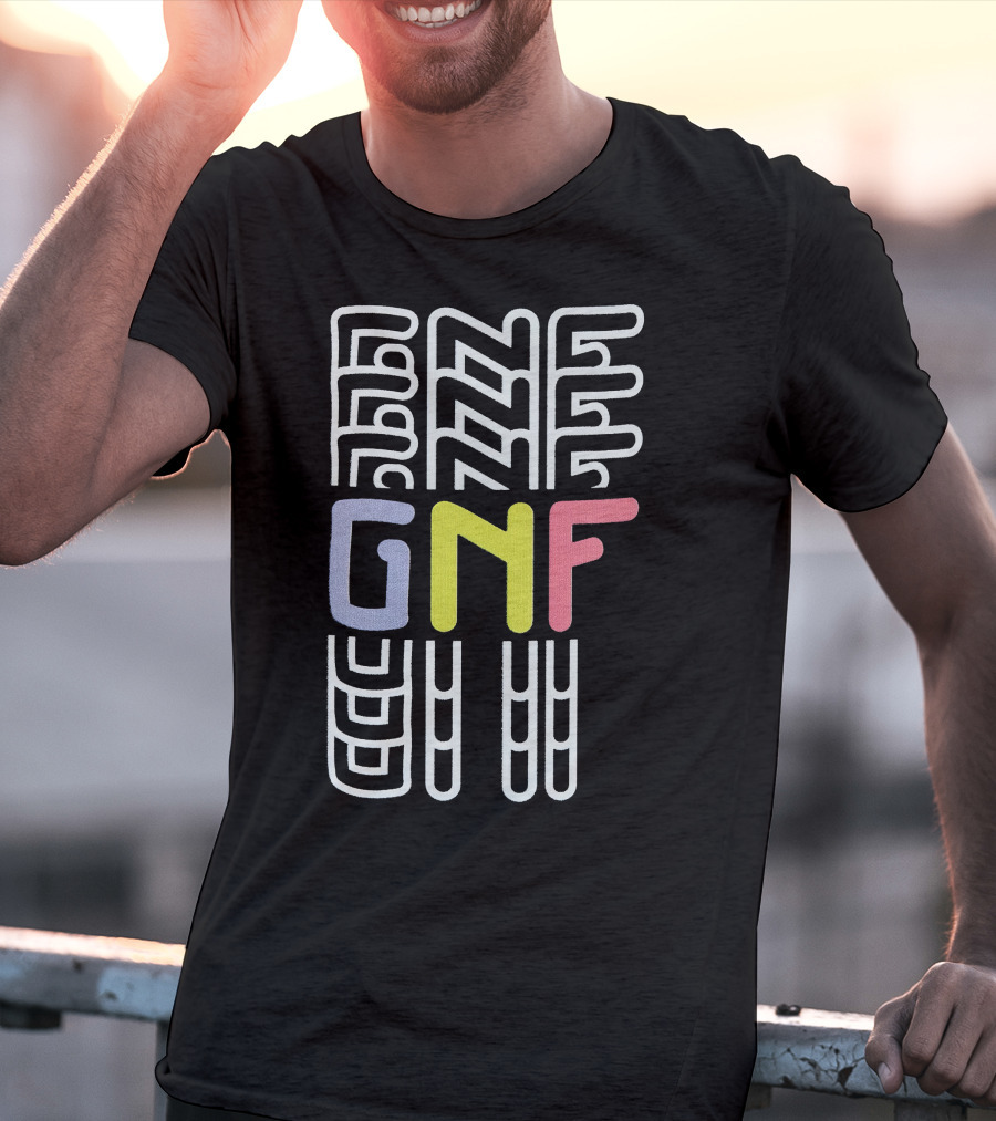 GNF Multicolor Block Letters With Abstract Vertical Lines T-Shirt