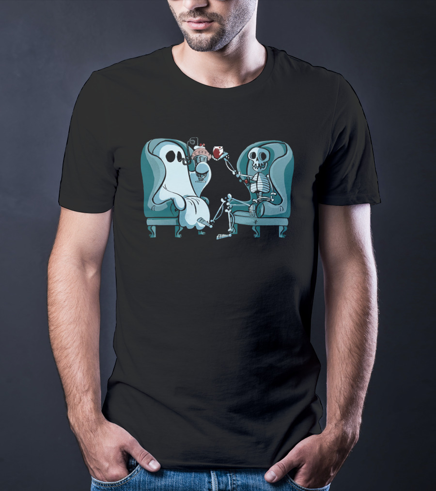 Ghost And Skeleton Cozy Tea Party Atwwd Merch T-Shirt