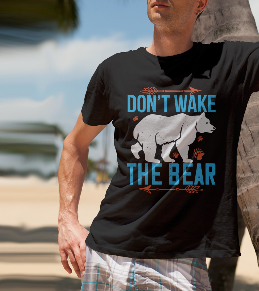 DON'T WAKE THE BEAR White Bear With Orange Paw Prints And Arrows T-Shirt