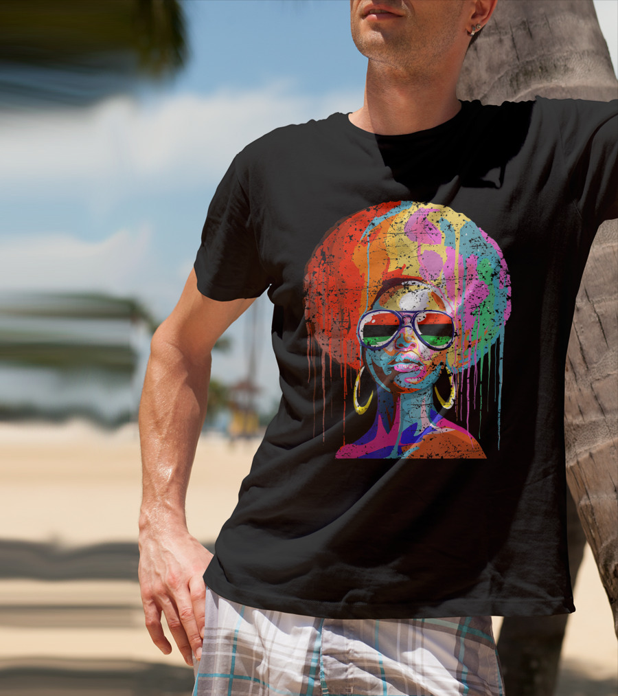 Black Queen Afro Melanin Sunglasses Drip T-Shirt