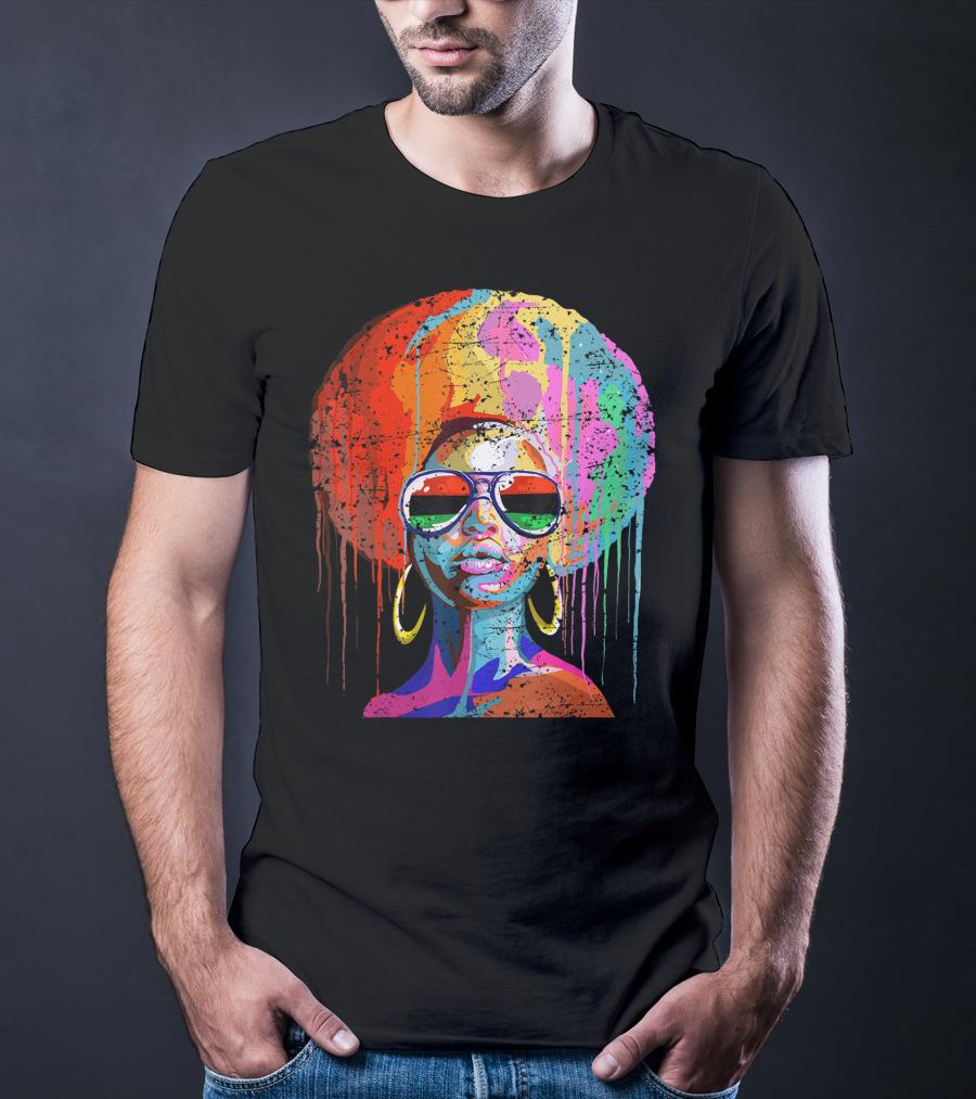 Black Queen Afro Melanin Sunglasses Drip T-Shirt