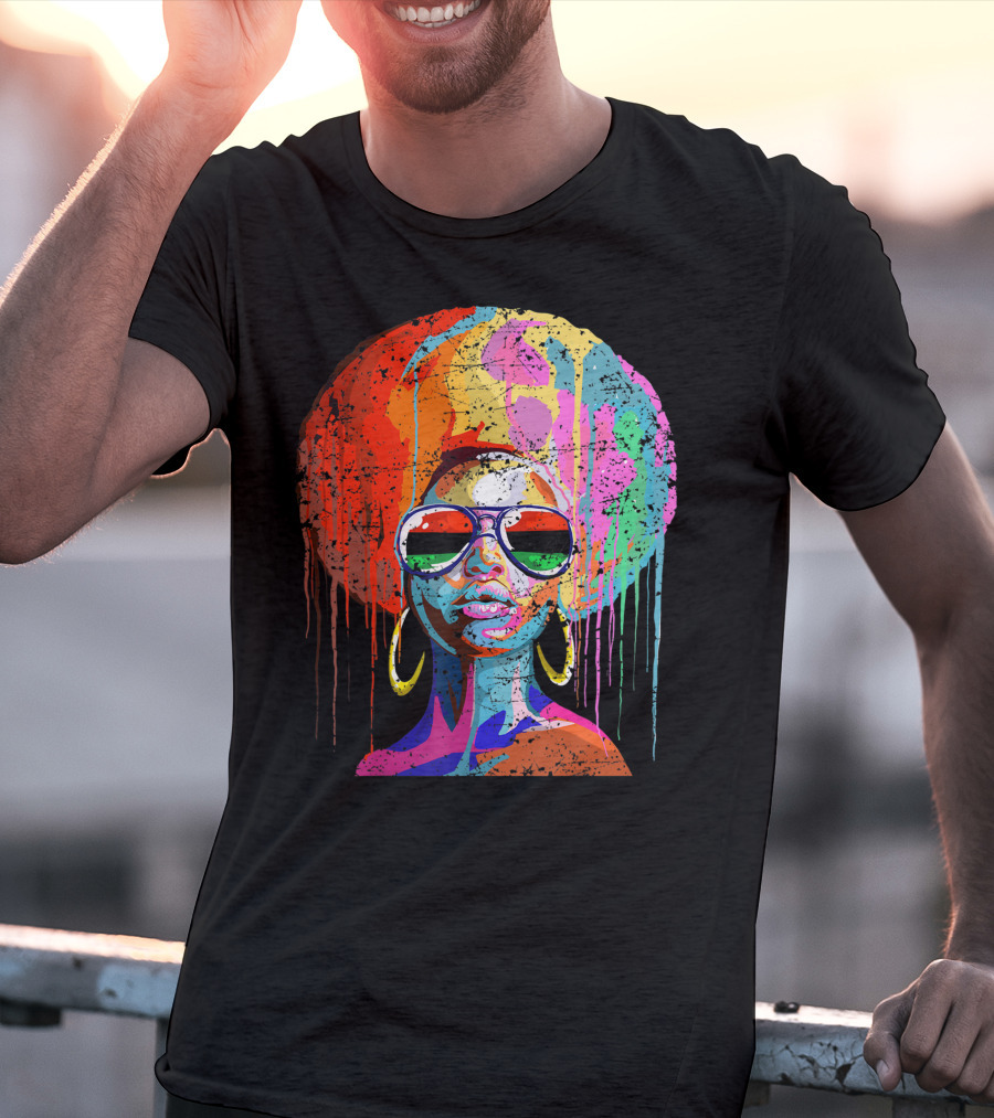 Black Queen Afro Melanin Sunglasses Drip T-Shirt