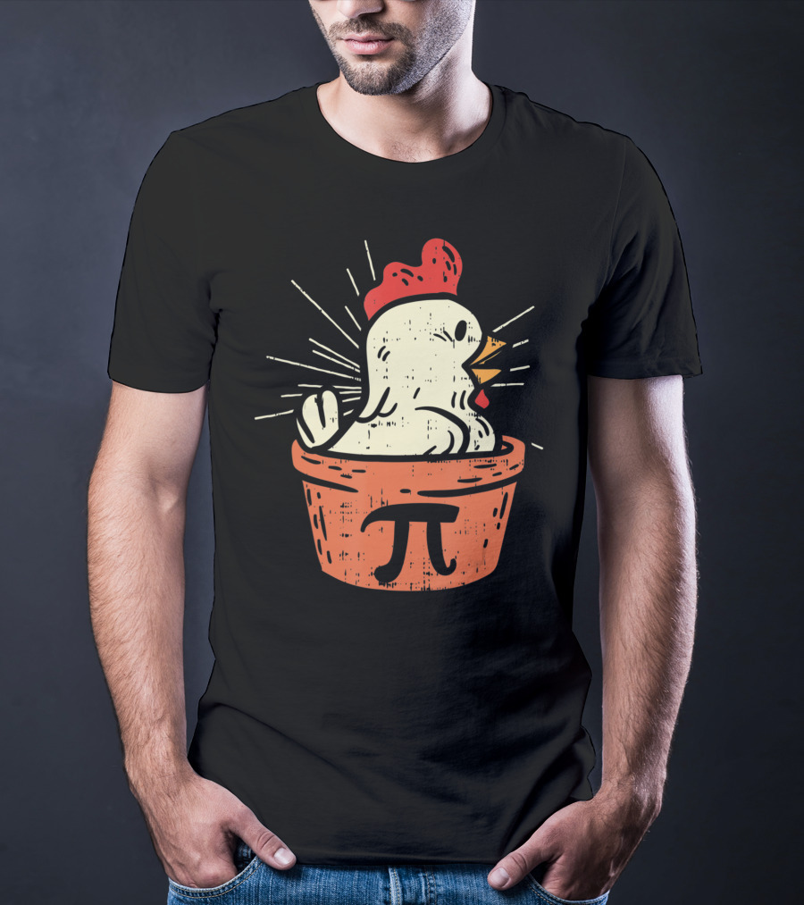 Chicken Pot Pi Day Pie Math Lover Geek 3.14 Rooster In Pie With Pi T-Shirt