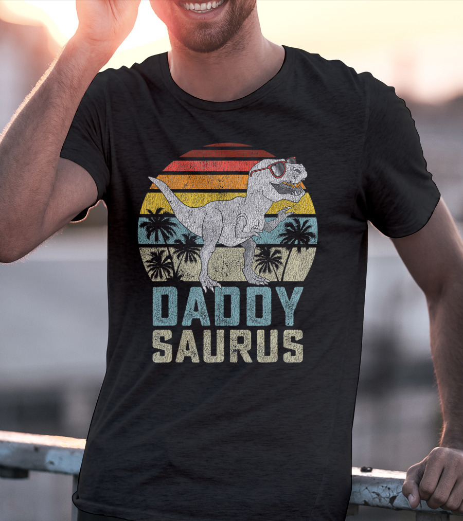 Daddysaurus Rex Dinosaur Daddy Saurus Retro Family Matching T-Shirt