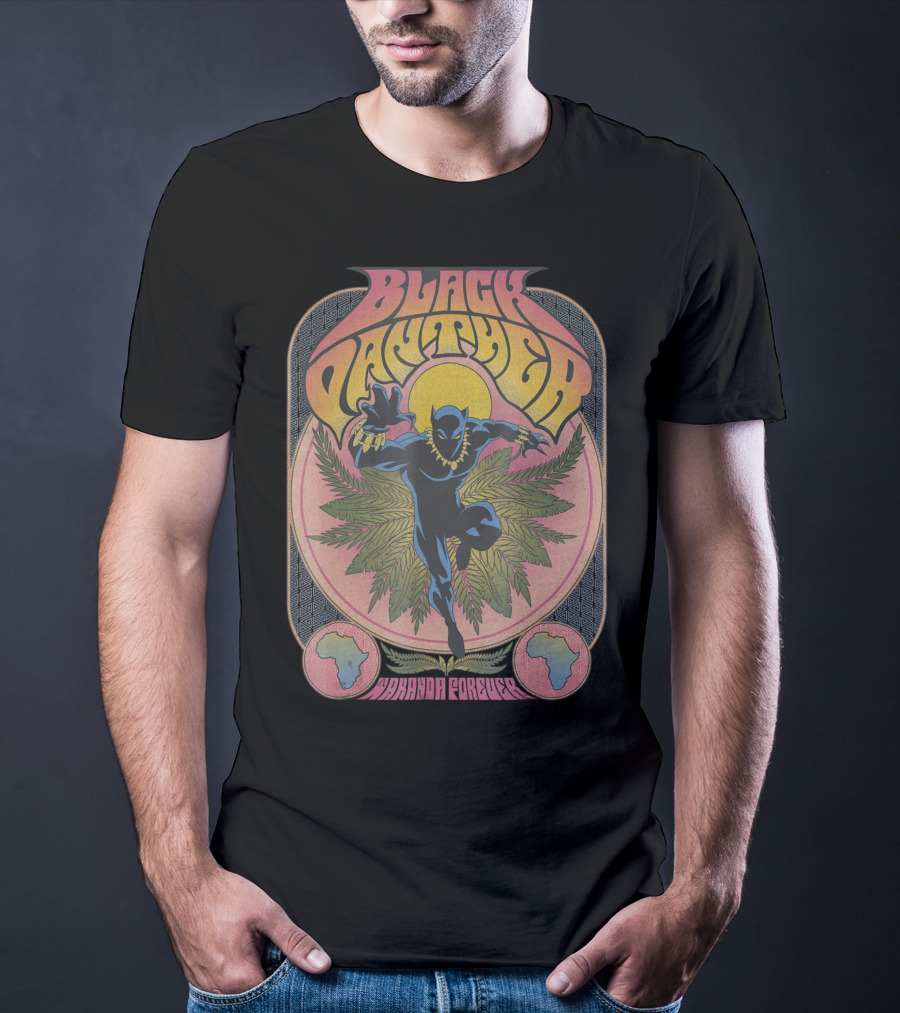 Black Panther Wakanda Forever 70's Style Psychedelic Vibrant T-Shirt