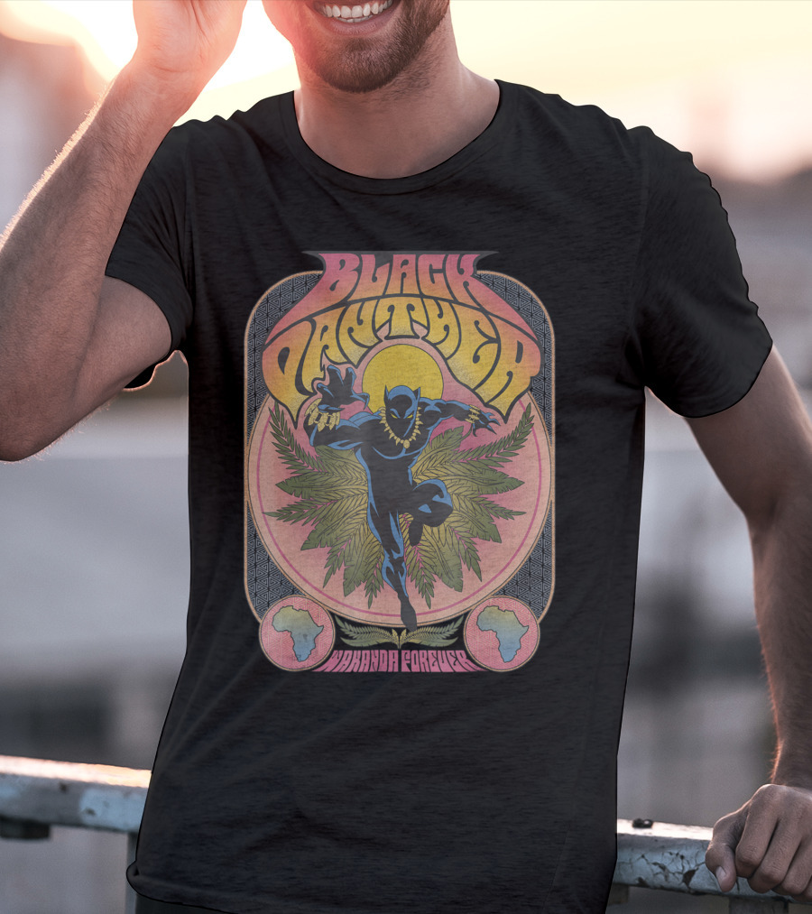 Black Panther Wakanda Forever 70's Style Psychedelic Vibrant T-Shirt
