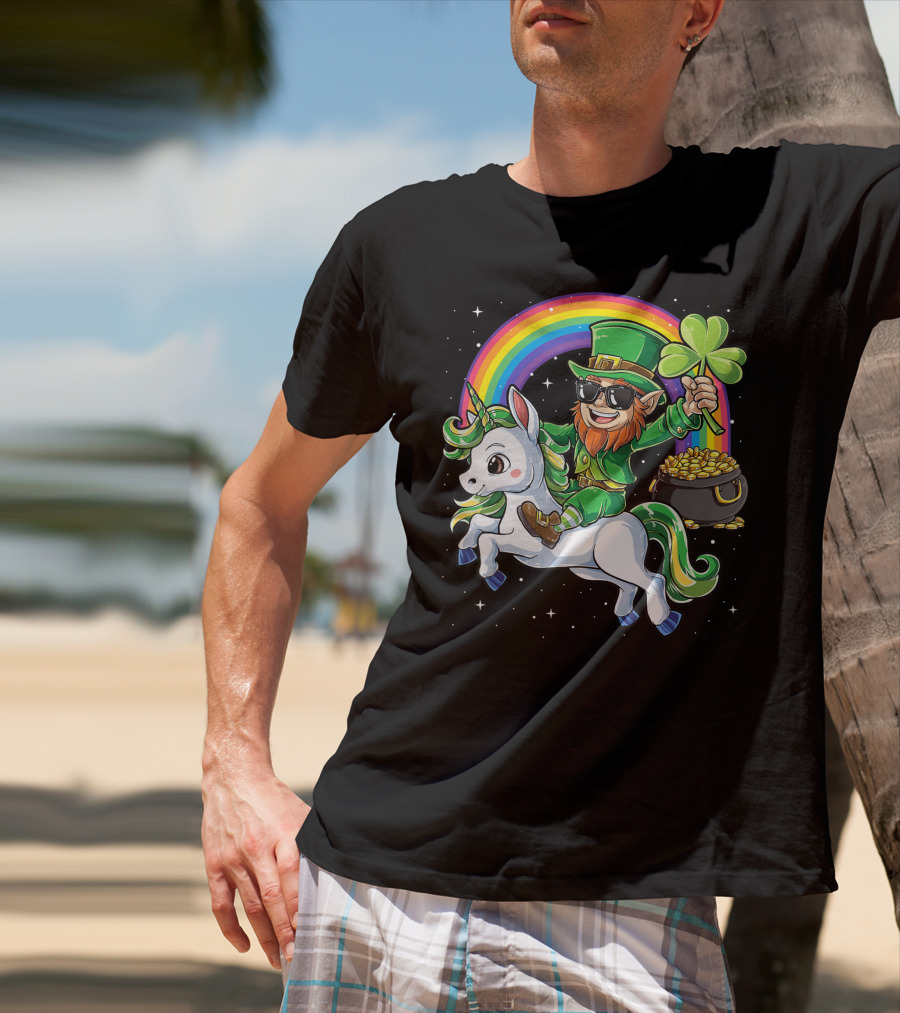 Unicorn Leprechaun St Patricks Day Girls Kids Women Rainbow Shamrock Gold T-Shirt