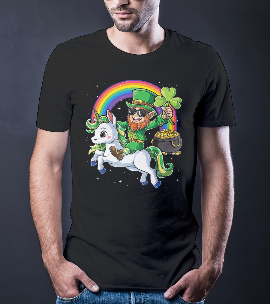 Unicorn Leprechaun St Patricks Day Girls Kids Women Rainbow Shamrock Gold T-Shirt