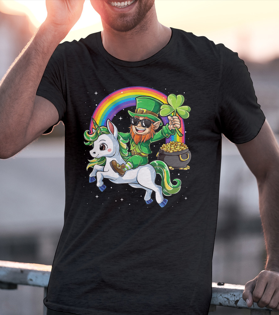 Unicorn Leprechaun St Patricks Day Girls Kids Women Rainbow Shamrock Gold T-Shirt